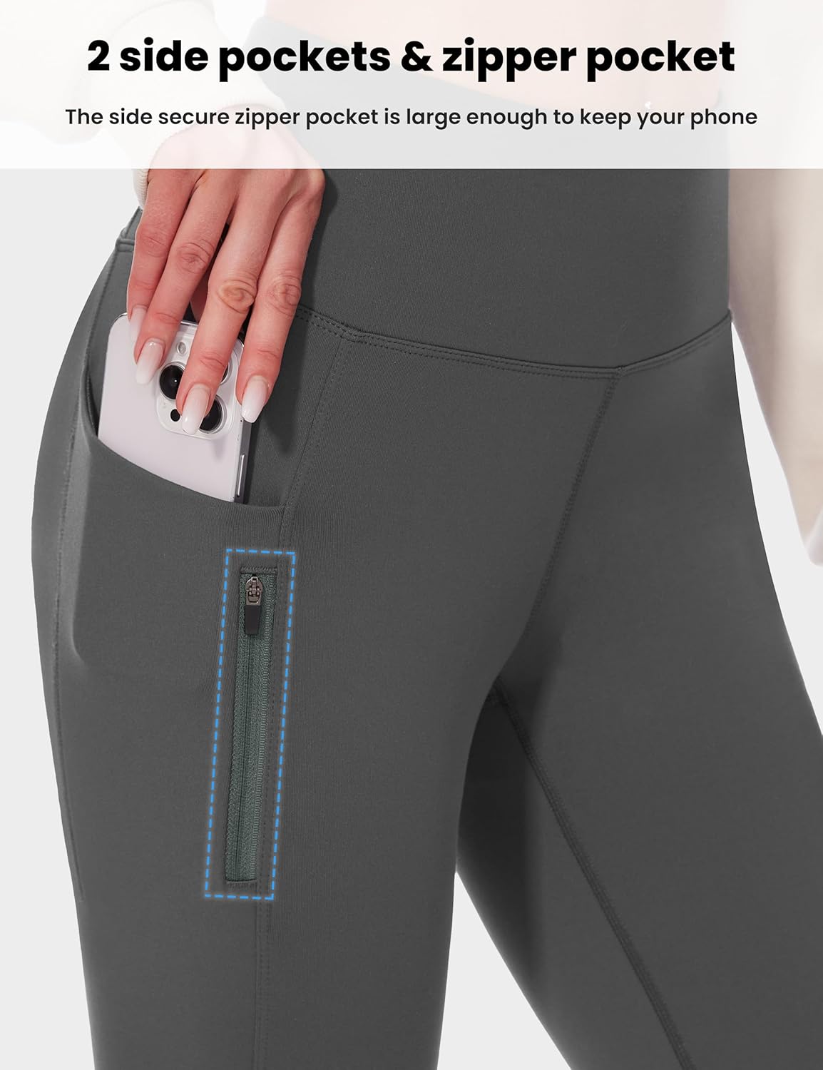 Desol Fleece Lined Hiking Pants Women, Winter High Waist Fleece Flare Pants Waterproof Thermal Snow Pants with Zipper Pockets - Image 5