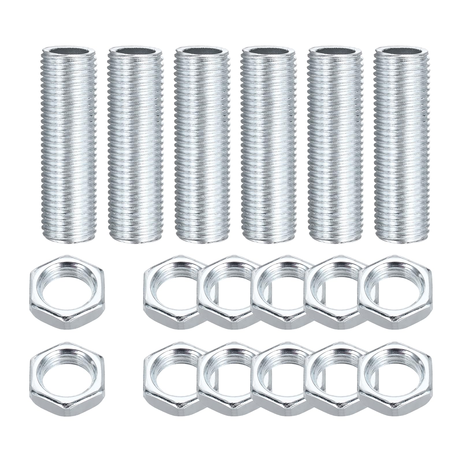 sourcing map 6Pcs 40mm Lamp Pipe Nipples Kit with Lock Nuts, M12x1.25 Fine All Threaded Hollow Tube Lamp Repair Hardware Fasteners for Chandelier Ceiling Lamps Assembly DIY, White Zinc โ image 1