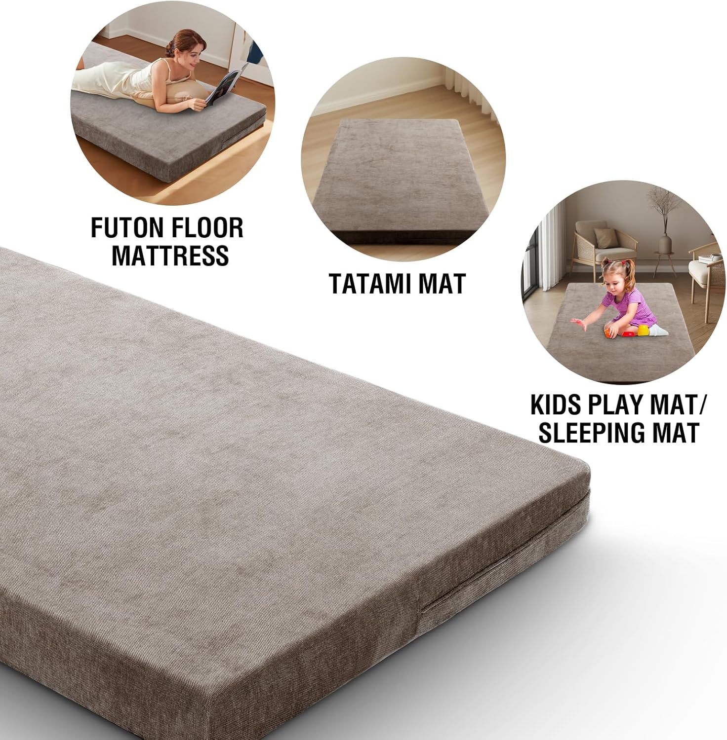 H.VERSAILTEX Twin Size Armless Futon Mattress Covers for Traditional Japanese Futon Mattress Soft Mixed-Color Chenille Couch Slipcovers Floor Mats Sofa Protector Zippered Sleeper Sofa Cover,Taupe