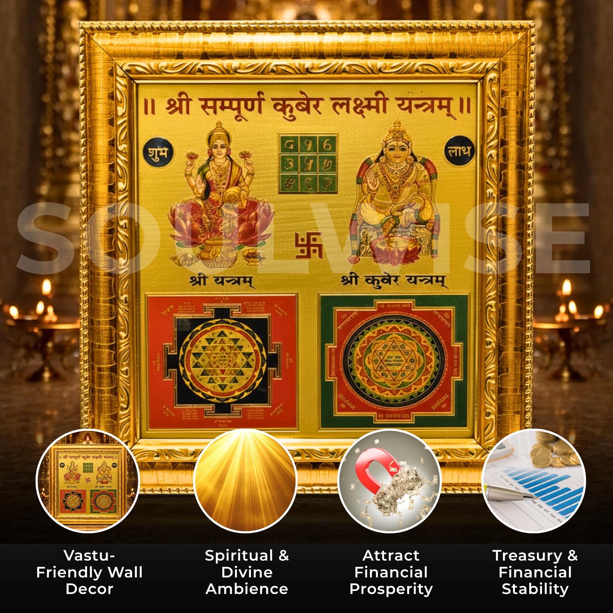 Kuber Laxmi Yantra - Gold Frame for Wealth & Prosperity -5