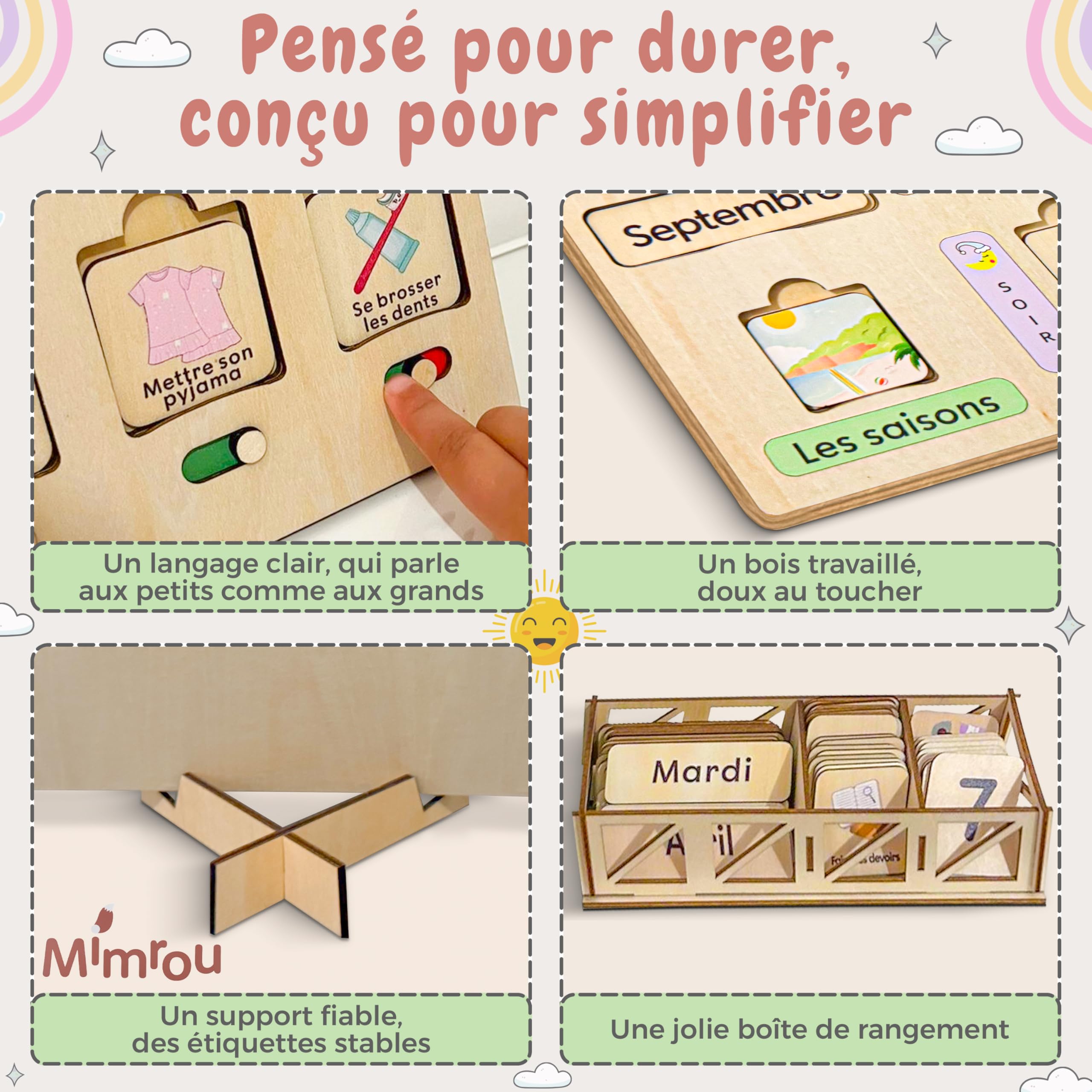 Planning Journalier pour Enfants Montessori +60 Étiquettes pour Les Routines Quotidiennes, Activités, Calendrier et Saisons, Apprentissage dès 3 Ans- Adapté TDAH/TSA