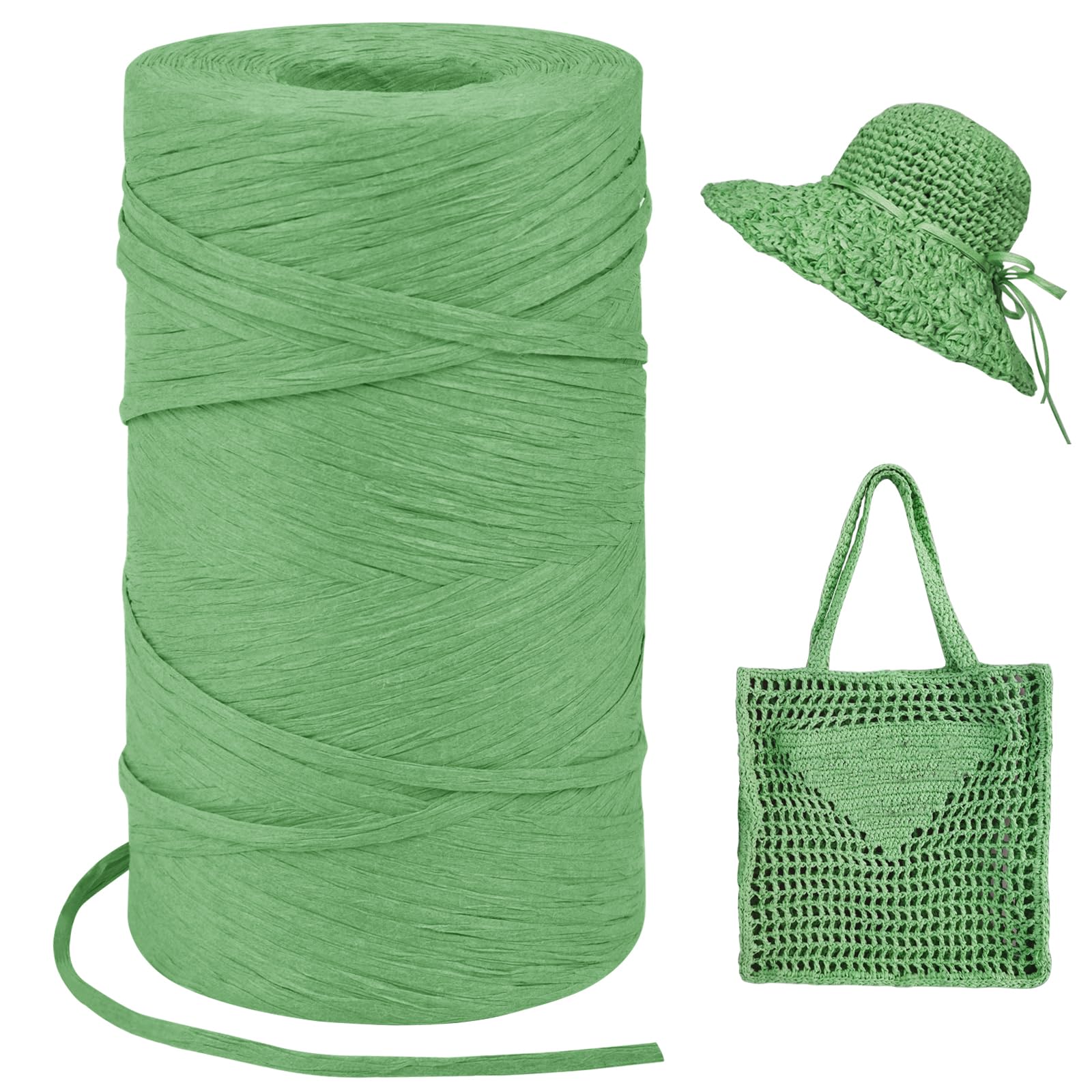 LEREATI Dark Green Raffia Yarn for Crochet Bags, 3mm x 300m Flat String Raffia Ribbon for Gift Wrapping, Raffia Paper Ribbon Yarn for Crocheting Sun Hat, Bag, DIY Crafts, Holiday Decoration — image 1