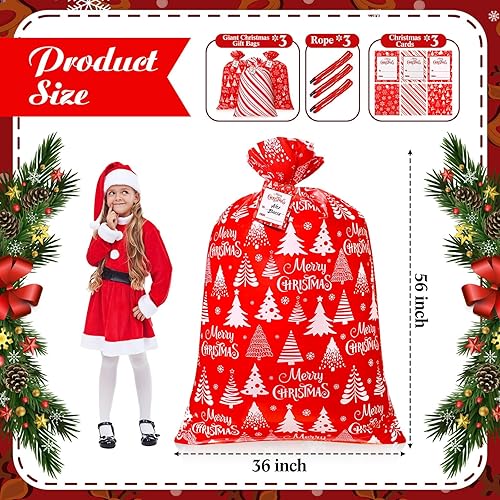 Miniatura 3 de 3 bolsas de regalo de Navidad jumbo de 56 pulgadas, bolsas de plástico extra grandes de Navidad, copos de nieve, árbol de Navidad, bolsas de regalo