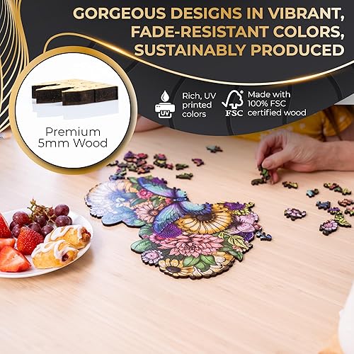 Miniatura 2 de ZenChalet - Rompecabezas de corazón de flores para adultos de 200 piezas - Rompecabezas de madera únicos para adultos, rompecabezas de cerebro