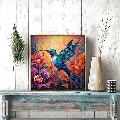 Miniatura 4 de Rompecabezas de colibrí para adultos, 1000 piezas de naturaleza, arte de pájaro vintage, rompecabezas de flores de colibrí, jardín, primavera,