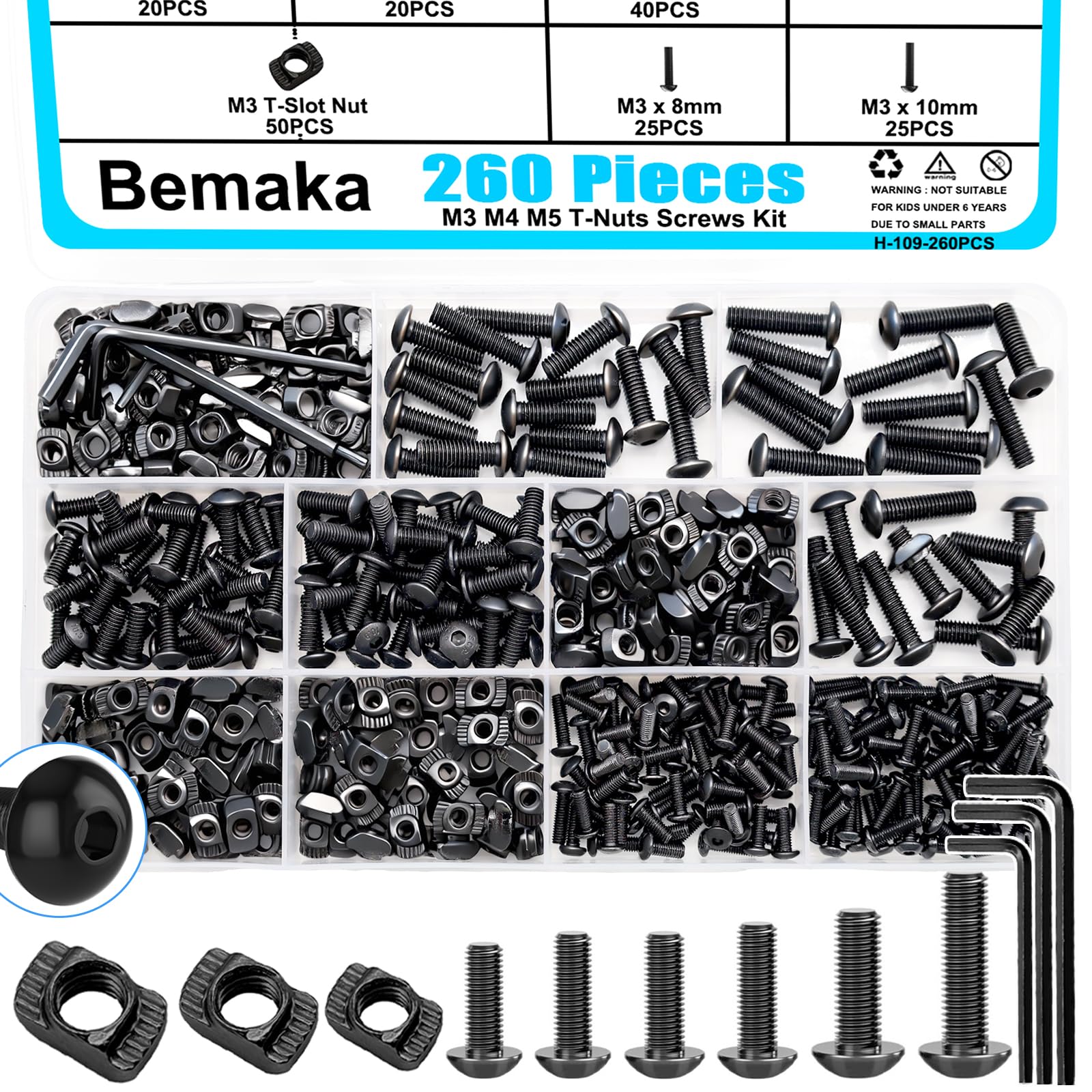 T Nuts & Screws Kit - 260PCS for Aluminum Extrusion -7
