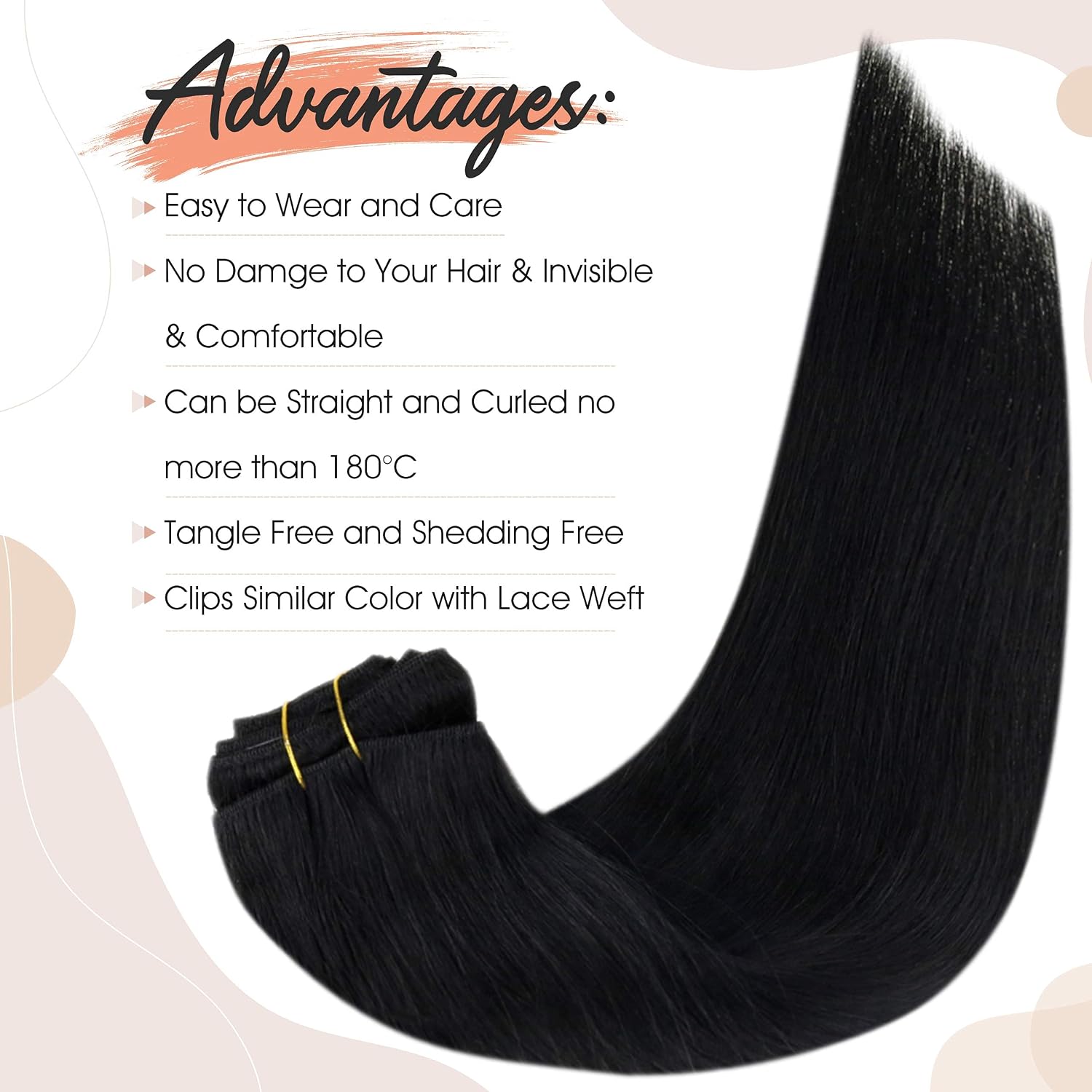 Hetto Clip in Hair Extensions Real Human Hair Black 22 Inch 120g 7Pcs - Image 4