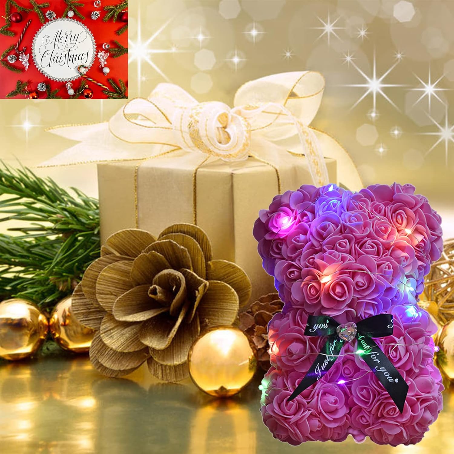 Artificial Rose Flower Bear,Perfect Romantic Gift for Her, Valentine's Mother's Day, Christmas, Birthday,Thanksgiving Party Anniversary Girl Friend Wife with Heart-Shaped Diamond,Pink. - Image 8