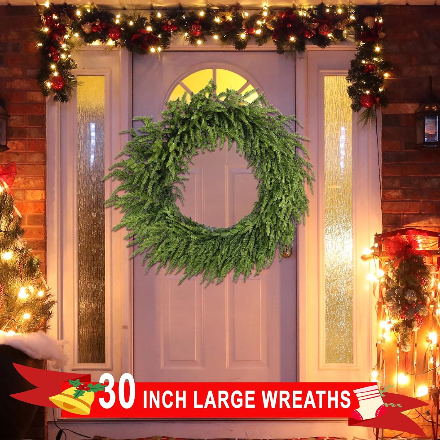 30 Inch Christmas Wreath Large Realistic,Thick Lush,Soft Bendable Faux Cedar Wreath, Large Christmas Wreaths for Front Door, Outdoor Christmas Wreath Outdoor Indoor Christmas Decorations