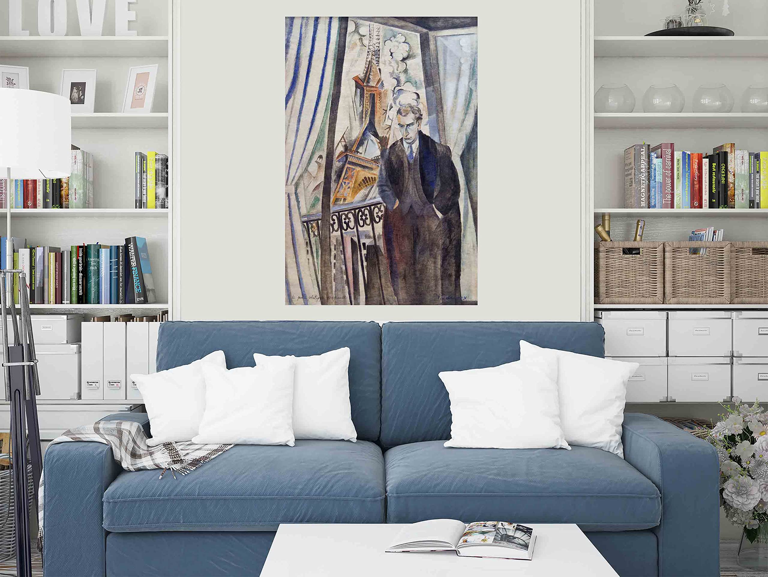 Portrait des Dichters Philippe Soupault von Robert Delaunay Leinwandbild Kunstdrucke l Hochformat Gerahmte Bilder für Wohnzimmer, Büro, Schlafzimmer Kunstwerk groß 86 x 61 cm (34 x 24 Zoll) A1