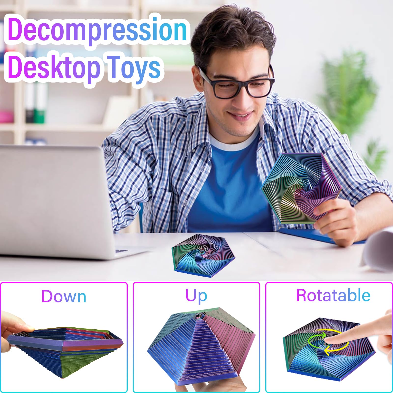 Jouet Anti-stress Fractal Hexagone - Impression 3D, Design Rotatif Pour Soulager L'anxiété