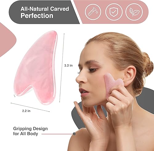Miniatura 4 de GuaSha - Herramienta para la cara - Herramientas faciales de cuarzo rosa Gua sha para la cara y el cuerpo SPA - Herramienta de raspador de masaje