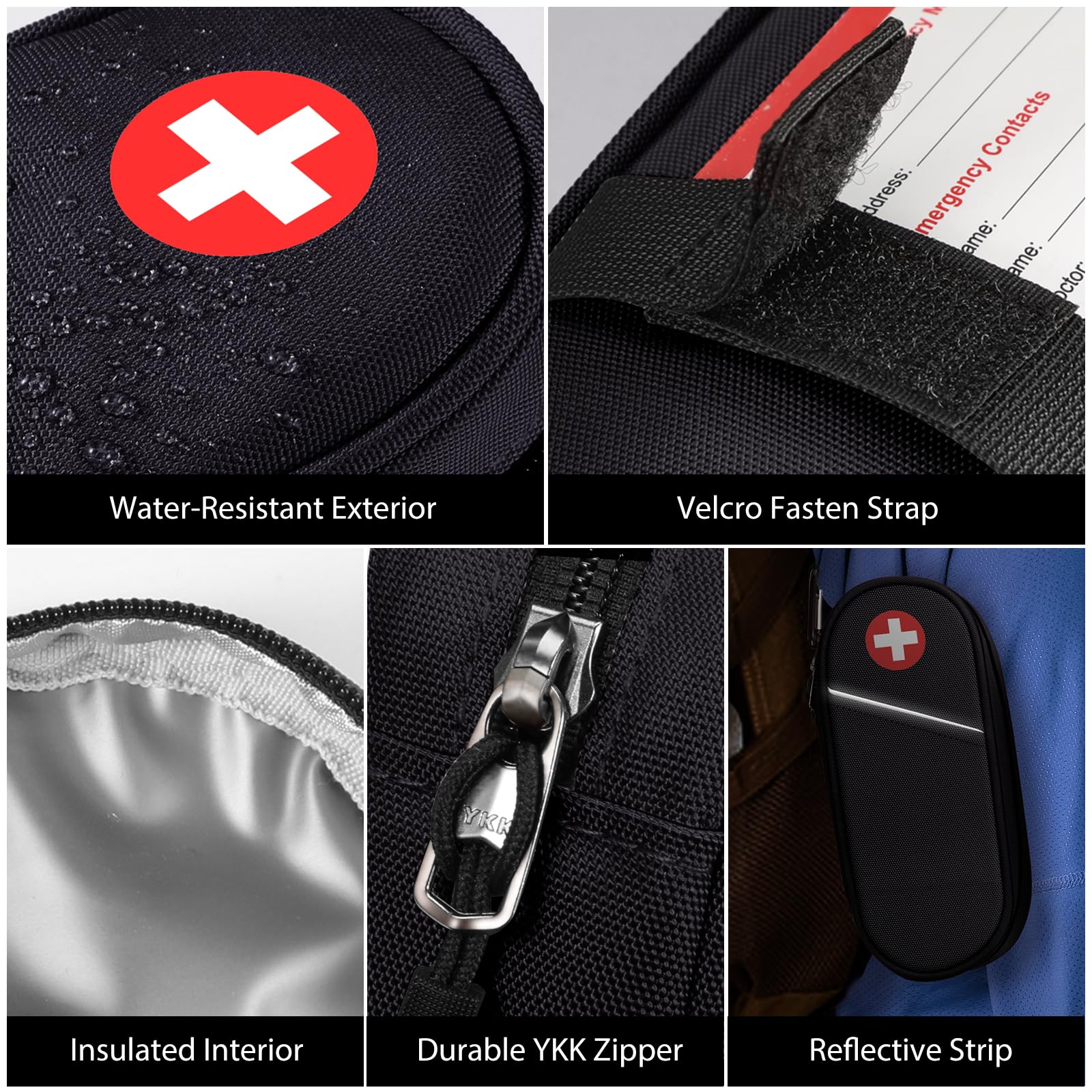 SITHON Sac à Médicaments avec EPIPEN Inside Étiquette d'alerte, Vide Trousse à Pharmacie Organisateur de médicaments Isotherme Portable pour 2 EpiPen pour Voyage l'extérieur (Noir)