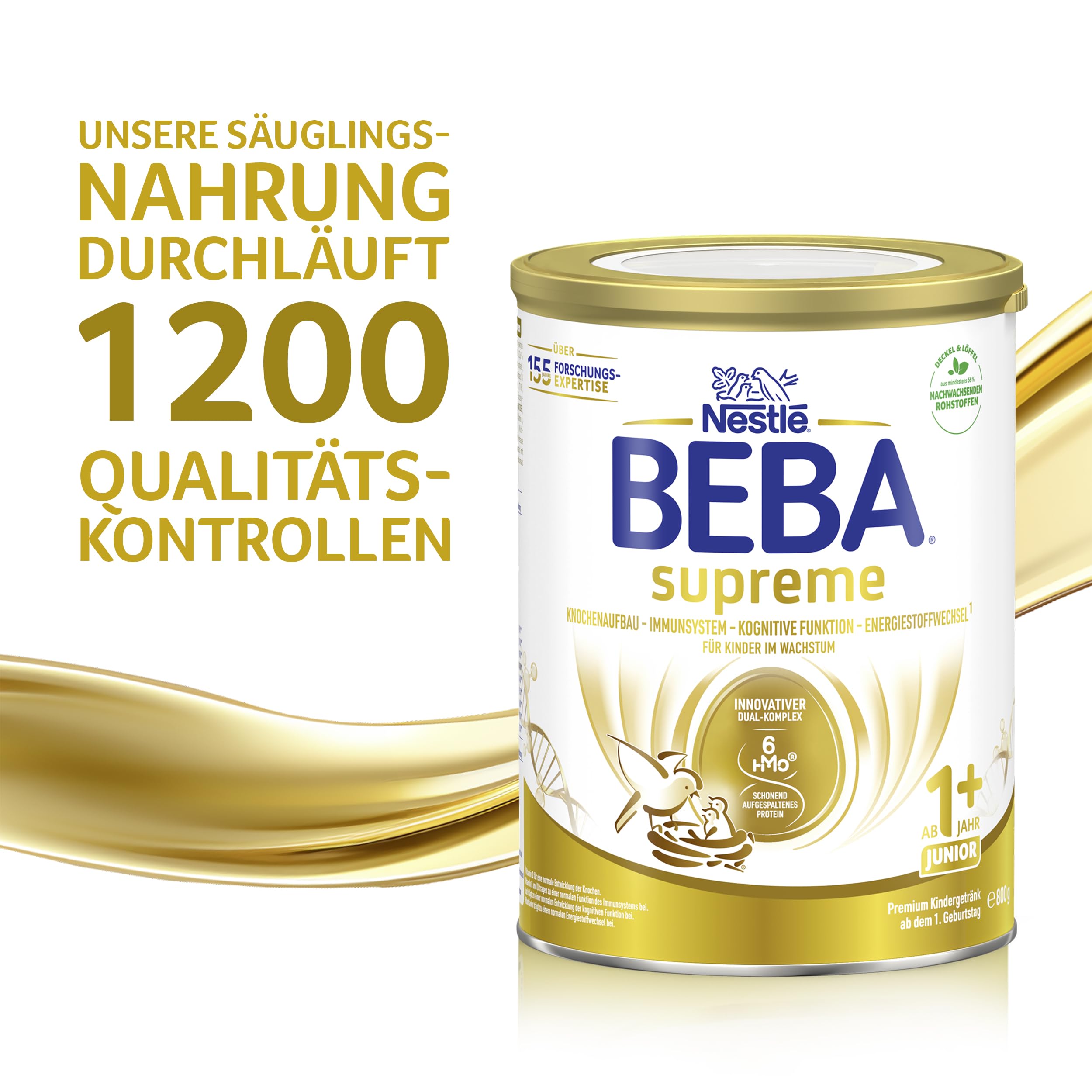 BEBA SUPREME JUNIOR 1 Plus - Kindergetränk ab dem 1. Geburtstag, Mit 6 HMO Komplex, Nur Laktose, Ohne Palmöl, Ohne Fischöl, Kleinkindnahrung, Baby-Milchpulver, 6er Pack (6 x 800g)
