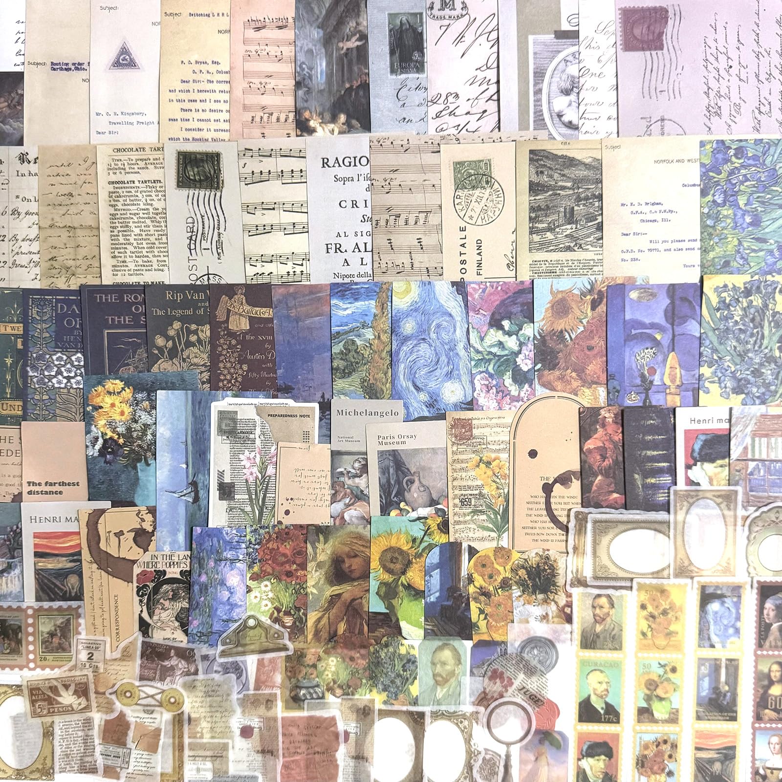 Doraking 200PCS Vintage Scrapbook Supplies Pack for Junk Journal Bullet Journals Planners Aesthetic Paper Stickers Craft Kits Cottagecore Collage Album (Artistic)