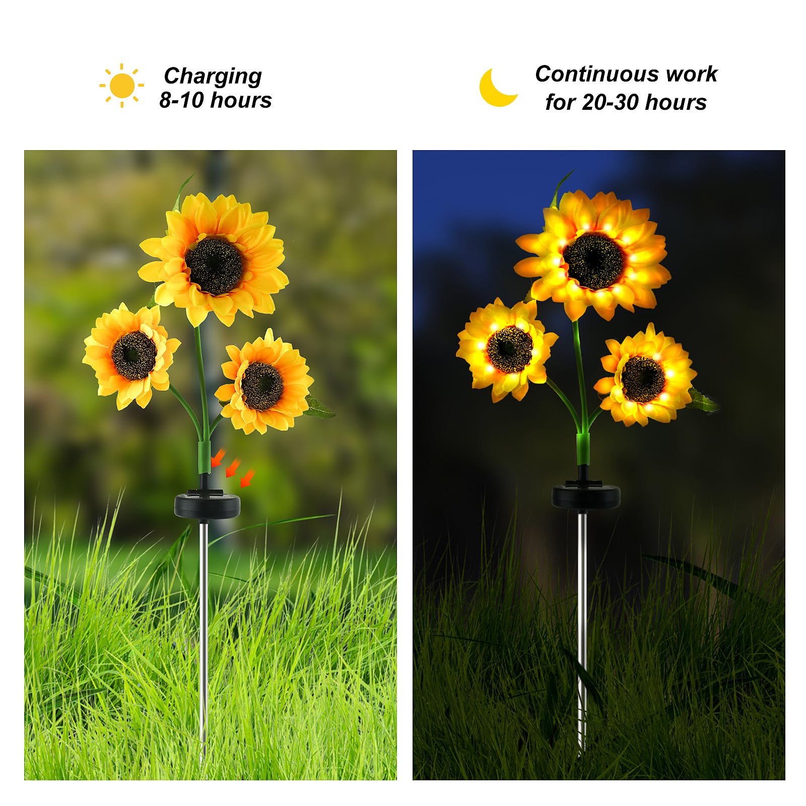 LED Solar Lights 2 Pack Solar Sunflower Lights Outdoor - 10 LED Waterproof  Garden Decor With Auto On/Off Outdoor Garden Decor, image size:1600x1600