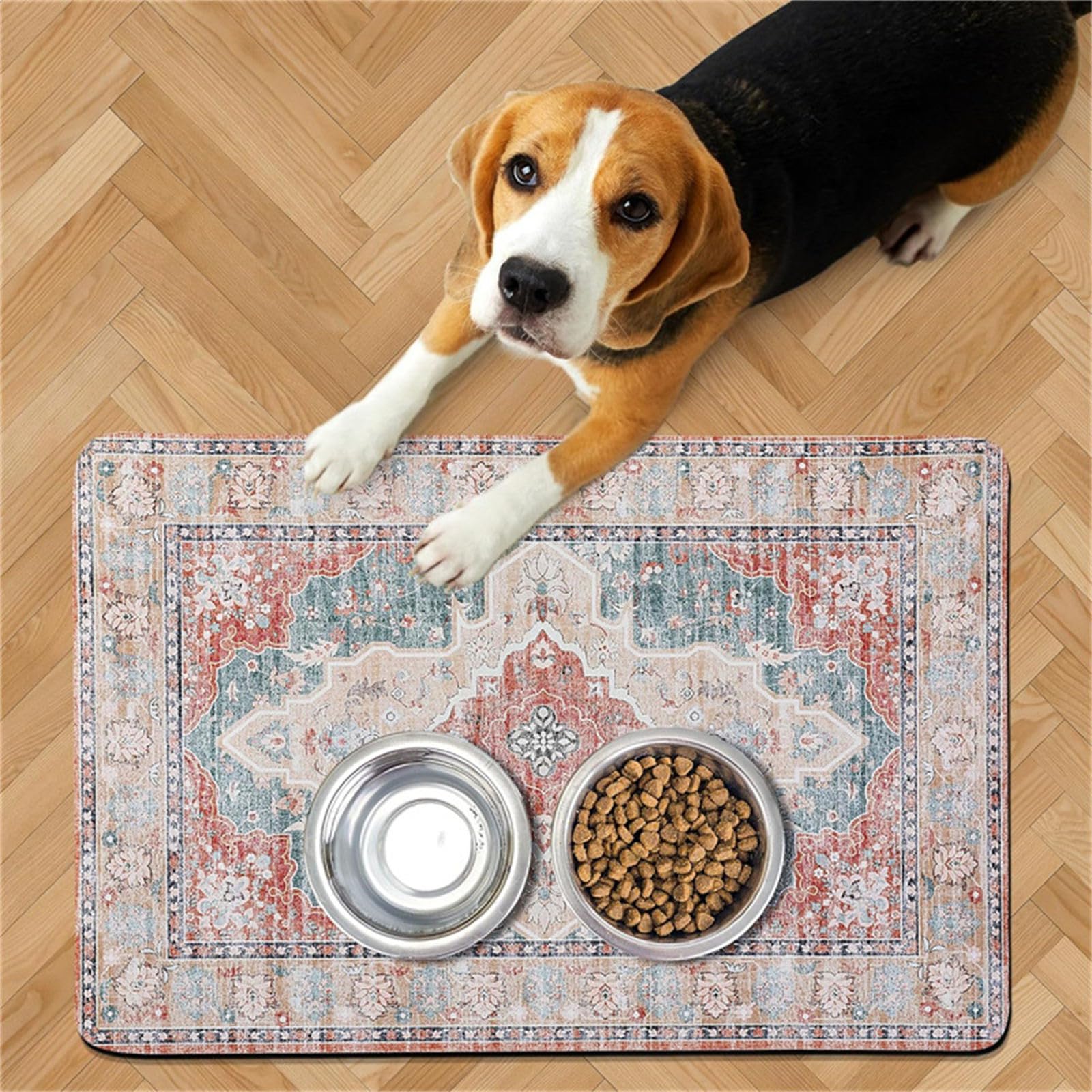 Hearda Pet Mats for Food Bowls Water Absorbent, Vintage Ethnic Style Pet Food Mat Non Slip Quick Dry Cat Feeding Mat Diatomite Pet Feeding Mat Dog Bowl Mats Water Dispenser Mat (50x80cm,Style 3)