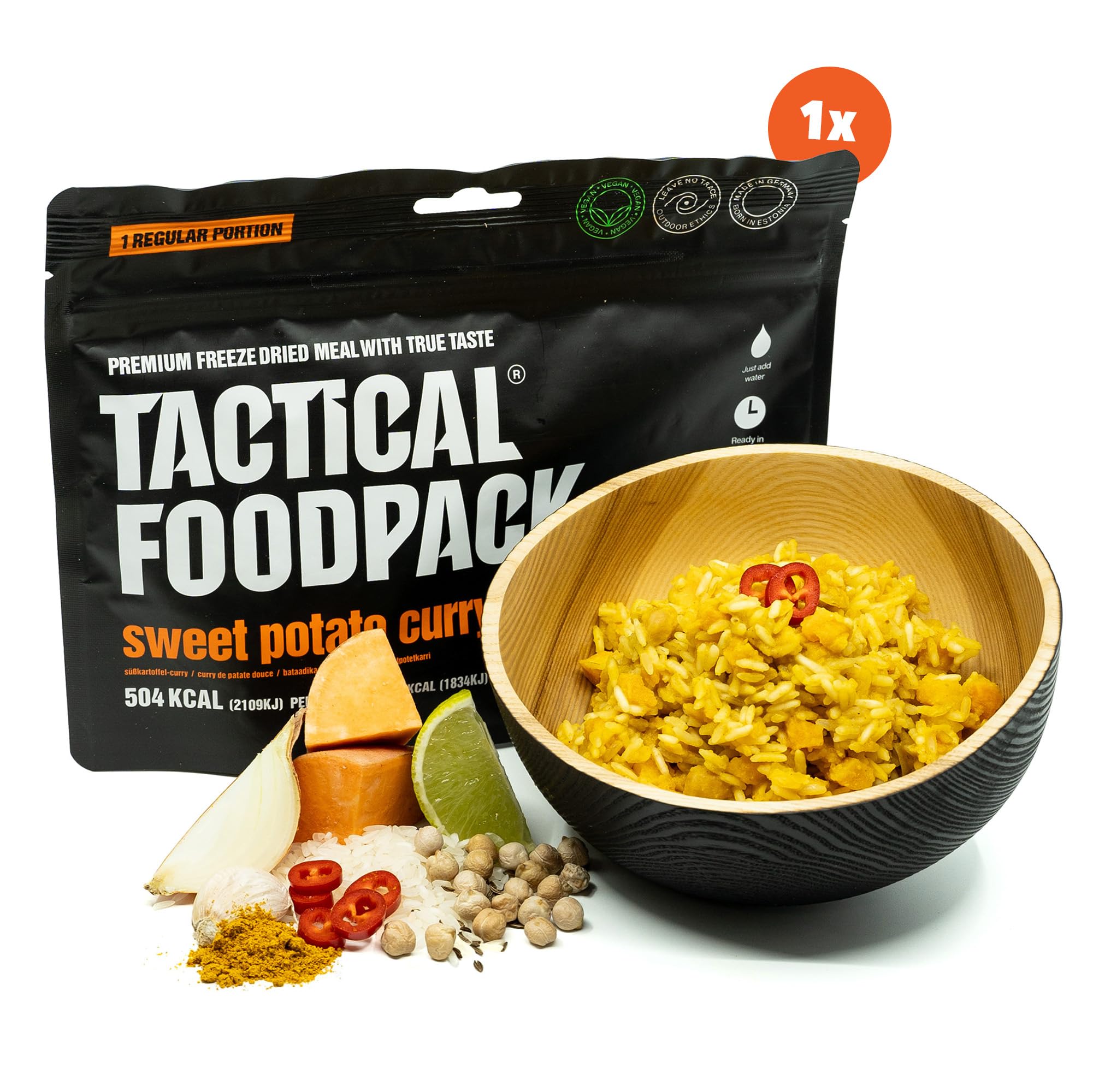 Tactical Foodpack 3er Set - 3 vegane Gefriergetrocknete Mahlzeit für Camping, Survival Outdoor Nahrung. Tracking oder Notfallrucksack – Fertiggerichte wie hausgemacht zum Verzehr bereit