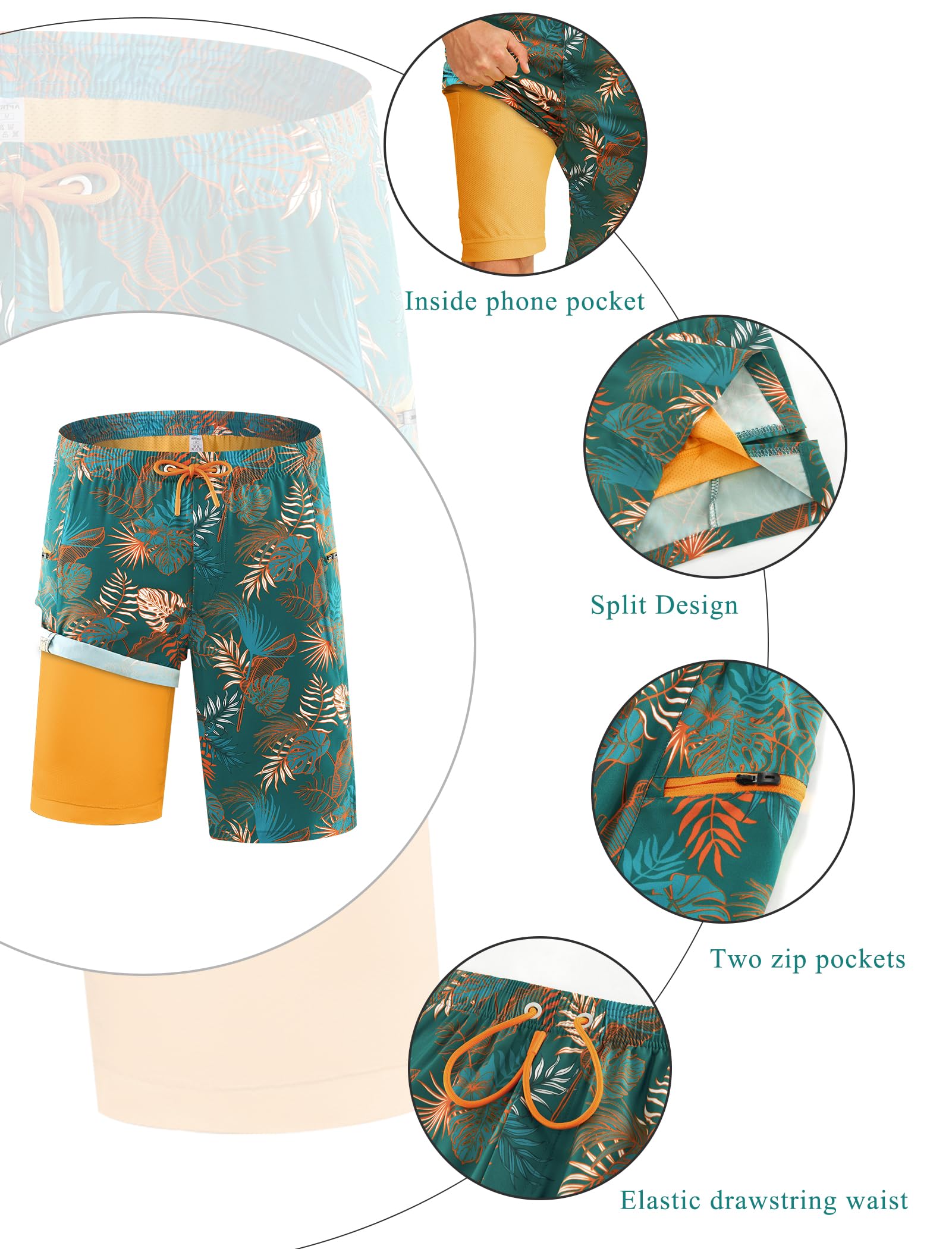 APTRO Costumi Pantaloncini da Bagno Uomo Mare Surf Piscina Stampa Hawaiana Estiva Grande Asciugatura Rapida con Fodera in Rete