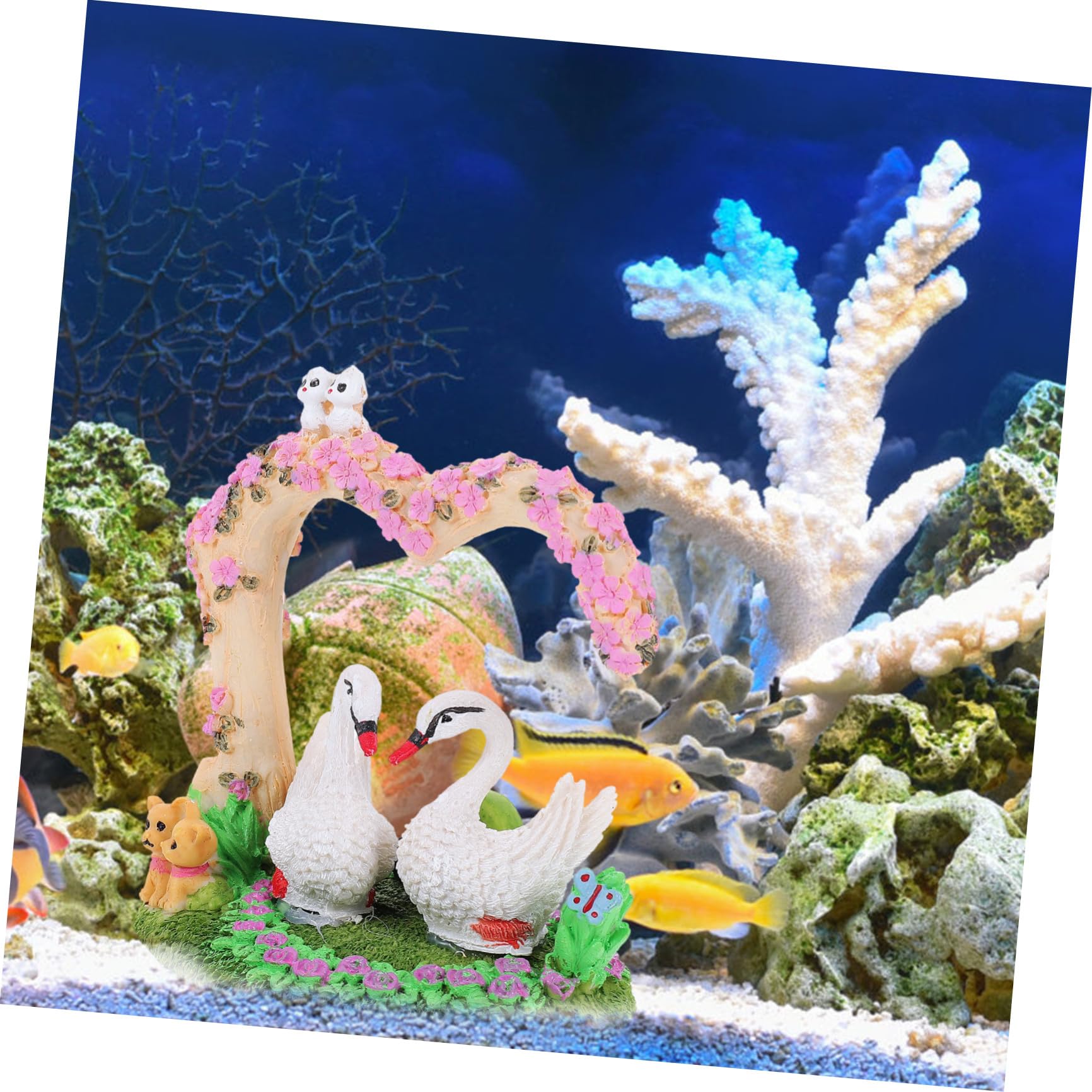 Angoily decorazioni per acquari artificiale ornamenti arredamento statua del cigno bianco carri armati Decorazioni di pesce per serbatoio delicata decorazione dell'acquario resina