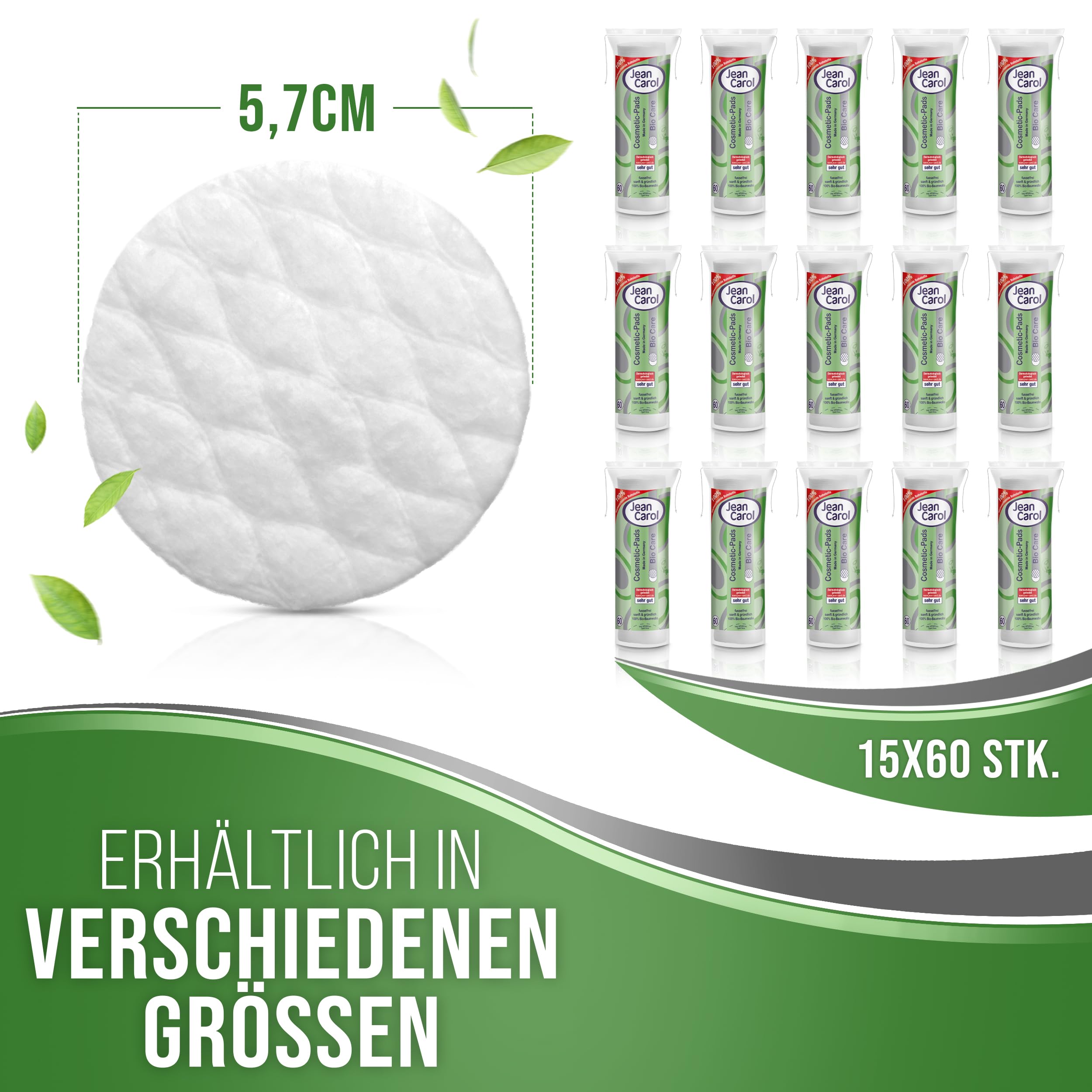 Jean Carol Bio Care Duo Wattepads, 15er Pack (15 x 60 Stück) für die tägliche Pflege