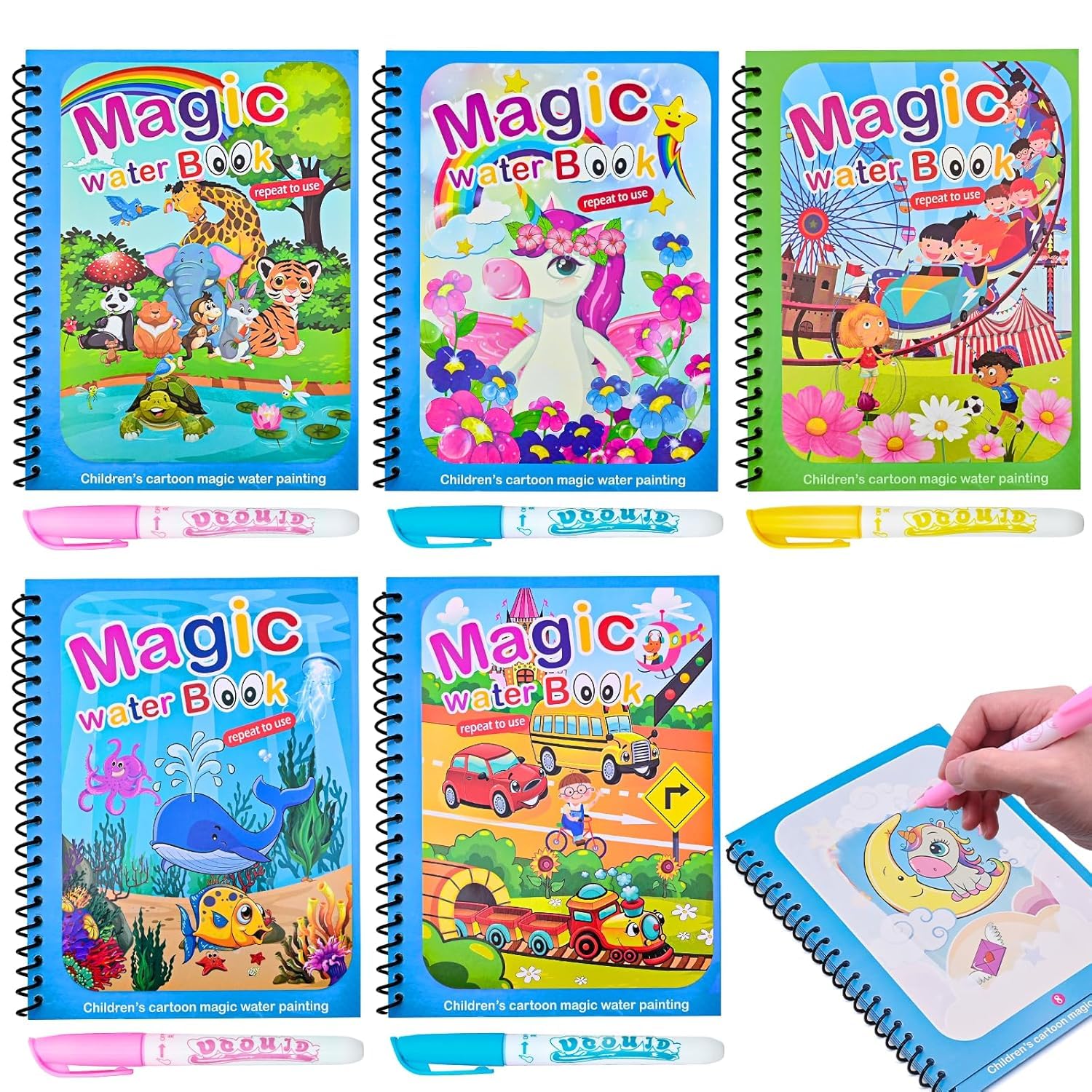 QEEIG Reusable Magic Water Quick Dry Book Learning Toy and Scribble with Doodle Pen for Painting Fun Drawing Pad Toy for Boys and Girls | Random Designs As Per Stock Epiphany| 16 Cm | Pack of - 2 - Image 3 thumbnail