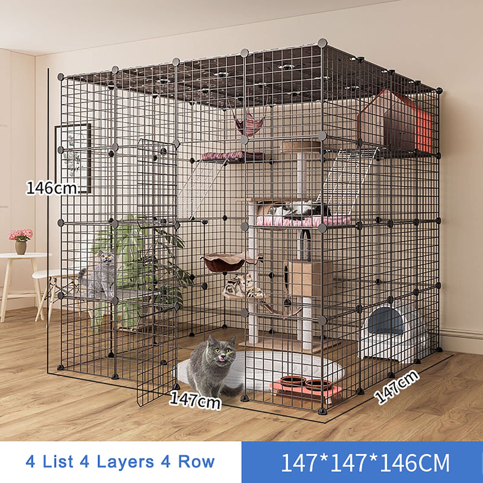 Box per Animali Domestici - Gabbia per Gatti Box per Gatti Pieghevole Cuccia per Gatti di Grandi Dimensioni per Interni in Filo Metallico Gabbia per Grandi Esercizi, Ideale per 1-4 Gatti, Bi