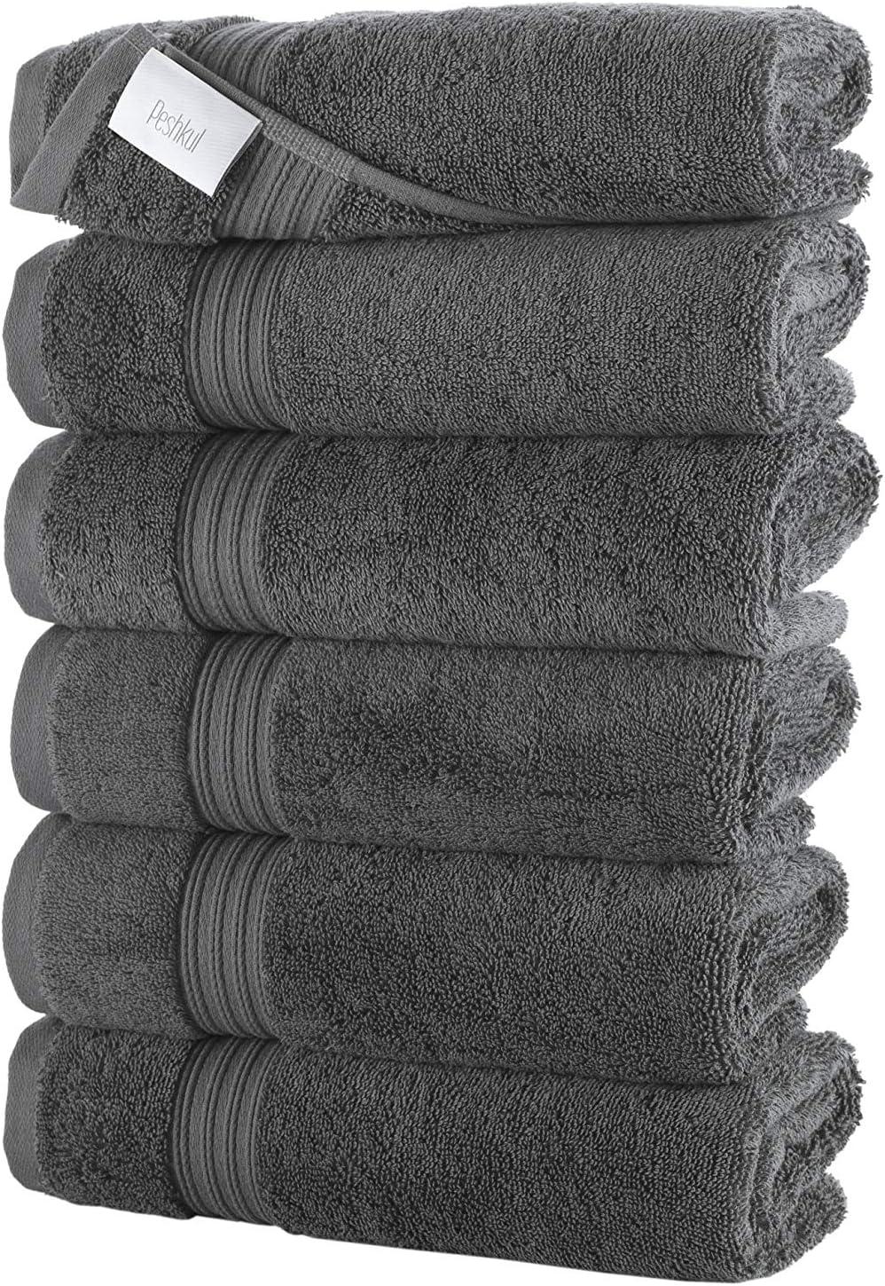 Peshkul Premium Luxury Collection Turkish Hand Towel Set of 6 100% Cotton 16x30 | Hand Towel Set for Bathrooms | Super Absorbent | Eco-Friendly Hotel and Spa Quality | (Mineral Gray)