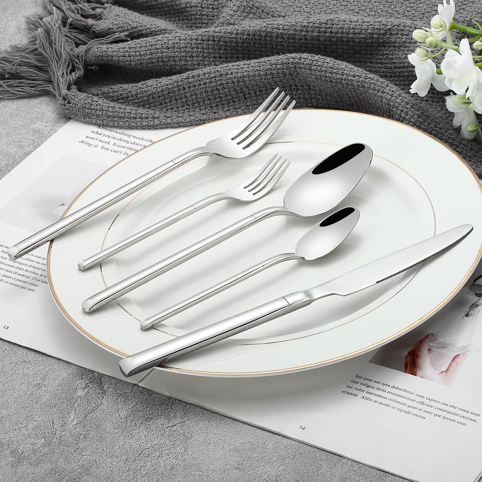 Silverware Set for 8, 18/10 Heavy Duty Stainless Steel Flatware Set, Prendcyx 40 Piece Premium Cutlery Sets including Spoons and Forks Set, Dishwasher Safe — Amazon image 9