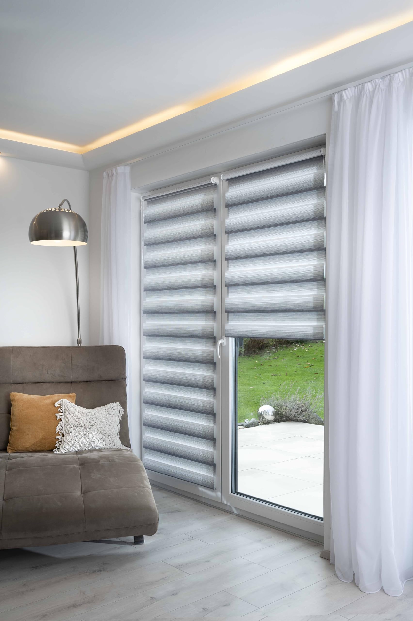 K-Home® Klemmfix Doppelrollo Madrid ohne Bohren Farbverlauf Grau B40 x H200 cm