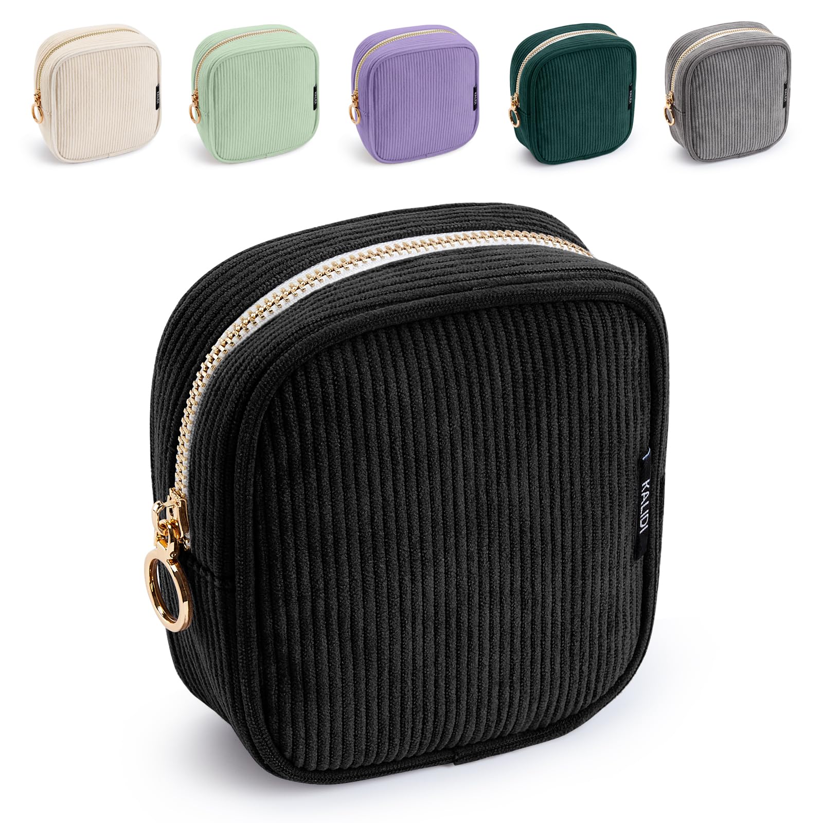 KALIDI Klein Makeup Tasche Cord Kosmetiktasche Damen Tragbar Schminktasche mit Fächern Reise Makeup Organizer Make-up Bag Kulturtasche für Frauen Mädchen
