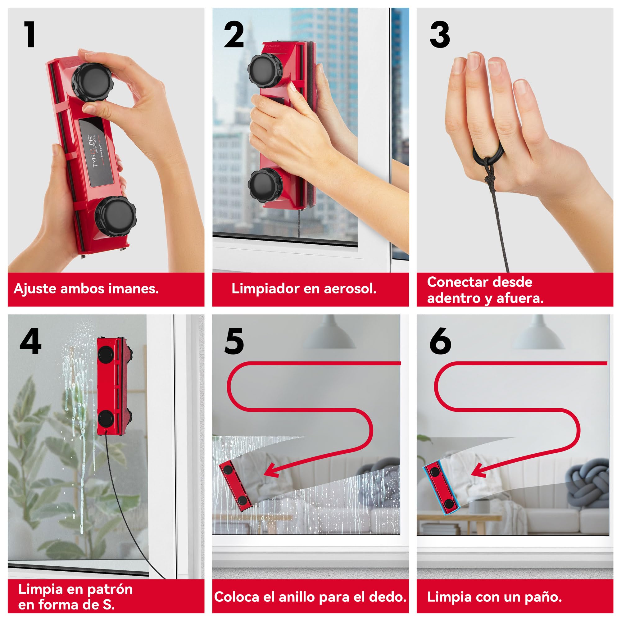 Tyroler Glider D-2 AFC Limpiacristales Magnético Simple o Doble 2-18 mm | Limpiador de Ventanas para Interior y Exterior | Acristalamiento Simple o Doble 2-18 mm | Potencia de Imán Ajustable