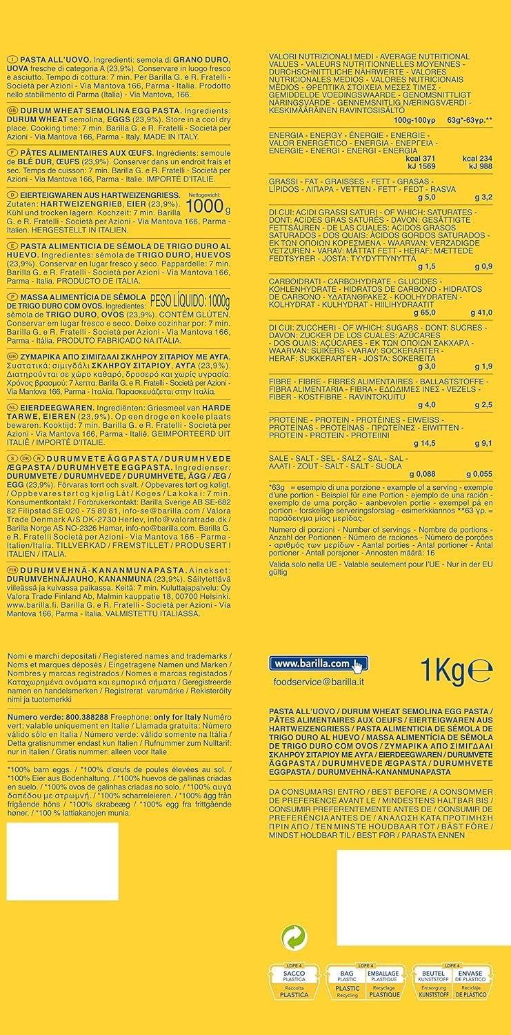Barilla Emiliane Chef Pappardelle all' Uovo – 6er Pack (6 x 1kg)