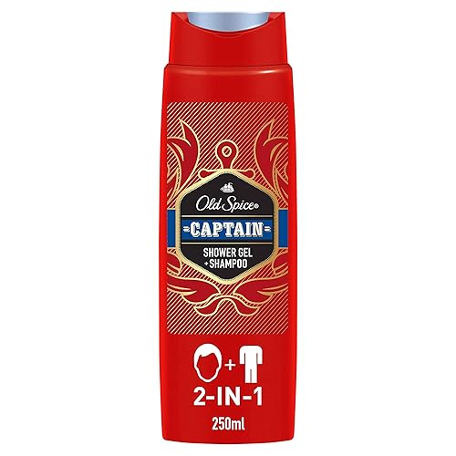 Old Spice Captain Gel de ducha y champú para hombres (6 x 8.5 fl oz), gel de ducha 2 en 1 + champú, con fragancia masculina de larga duración,