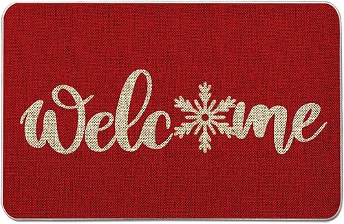 GAGEC Tapete de Navidad para exteriores, tapete rojo de bienvenida con copos de nieve, tapete de entrada para puerta de invierno, decoración de casa