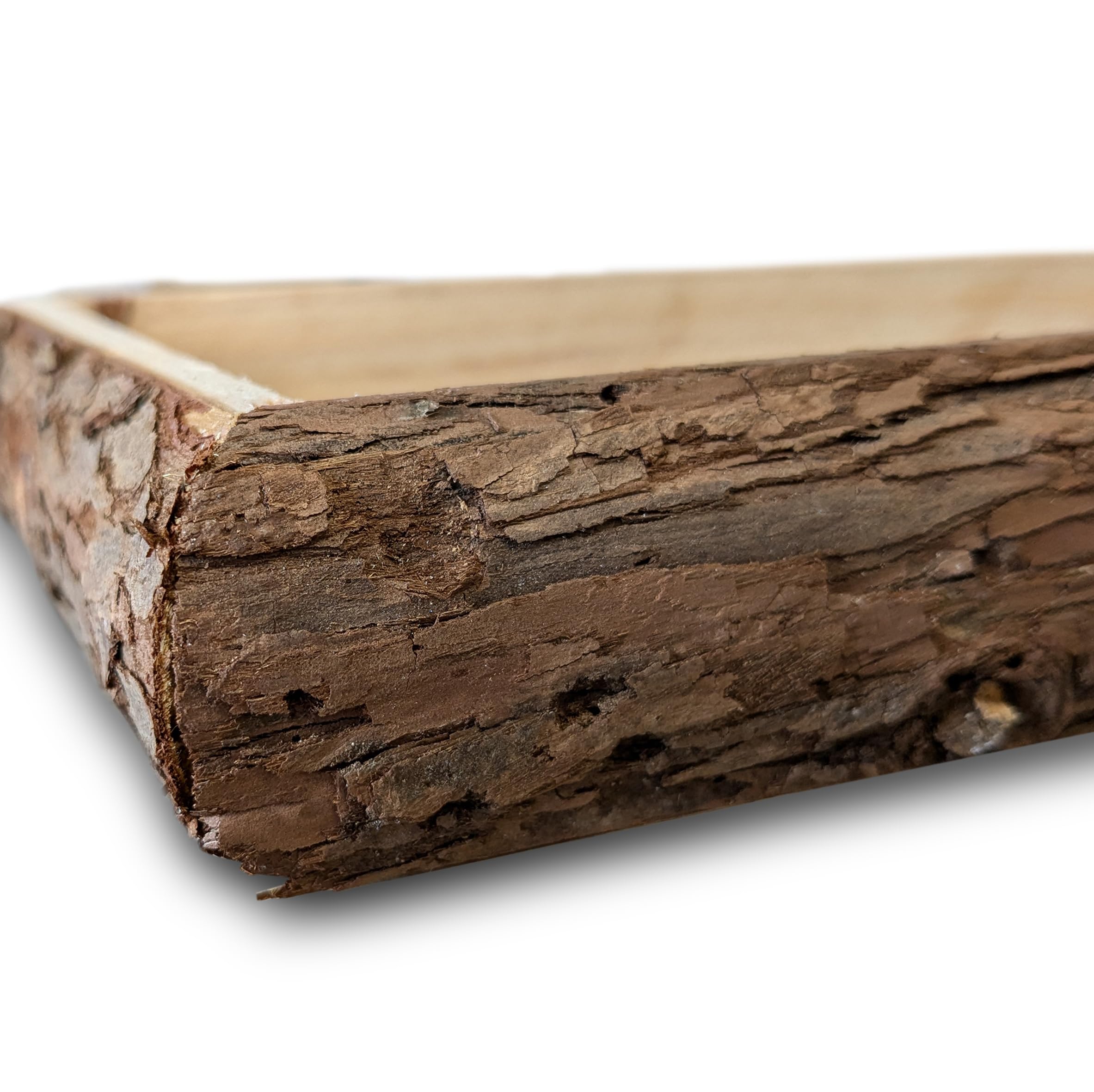 Vassoio Decorativo In Legno Con Corteccia Naturale - Rettangolare 38x11 Cm, Per Candele E Composizioni - 3