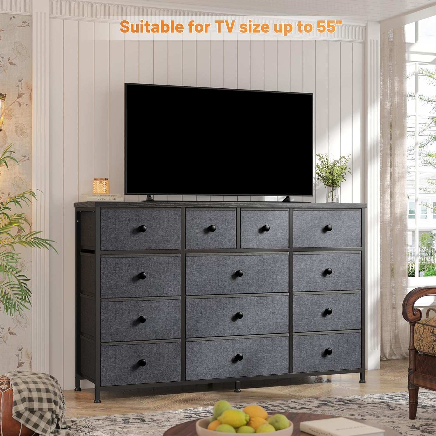 EnHomee dresser with a television placed on top, functioning as a TV stand