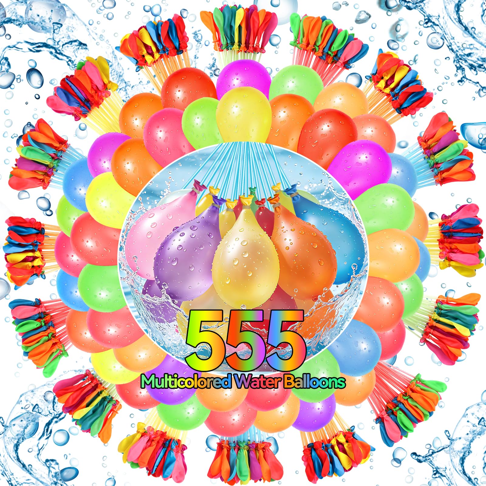 555PCS Water Balloons for Kids, Water Balloons Self Sealing Easy Quick Fill with Faucet Connectors, Colorful Splash Waters Bombs Balls for Kid Adults Outdoor Family Gatherings Garden Pool Beach Party