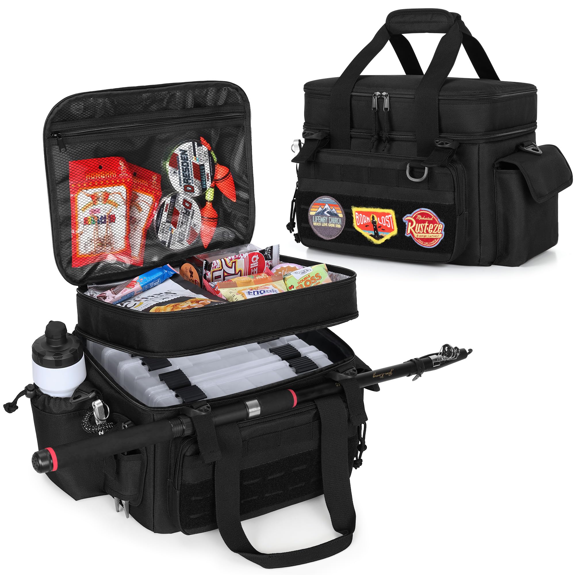 DSLEAF Fishing Tackle Bag for 3500/3600 Boxes - Soft Waterproof Bottom with Rod Holder Straps for Saltwater or Freshwater Fishing