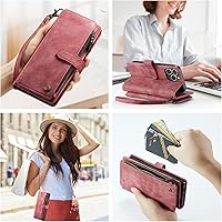 Vista 6 de CaseMe - Funda tipo cartera para iPhone 15 Pro, multifunción, hecha a mano, de piel sintética, con cremallera, a prueba de golpes, con cierre