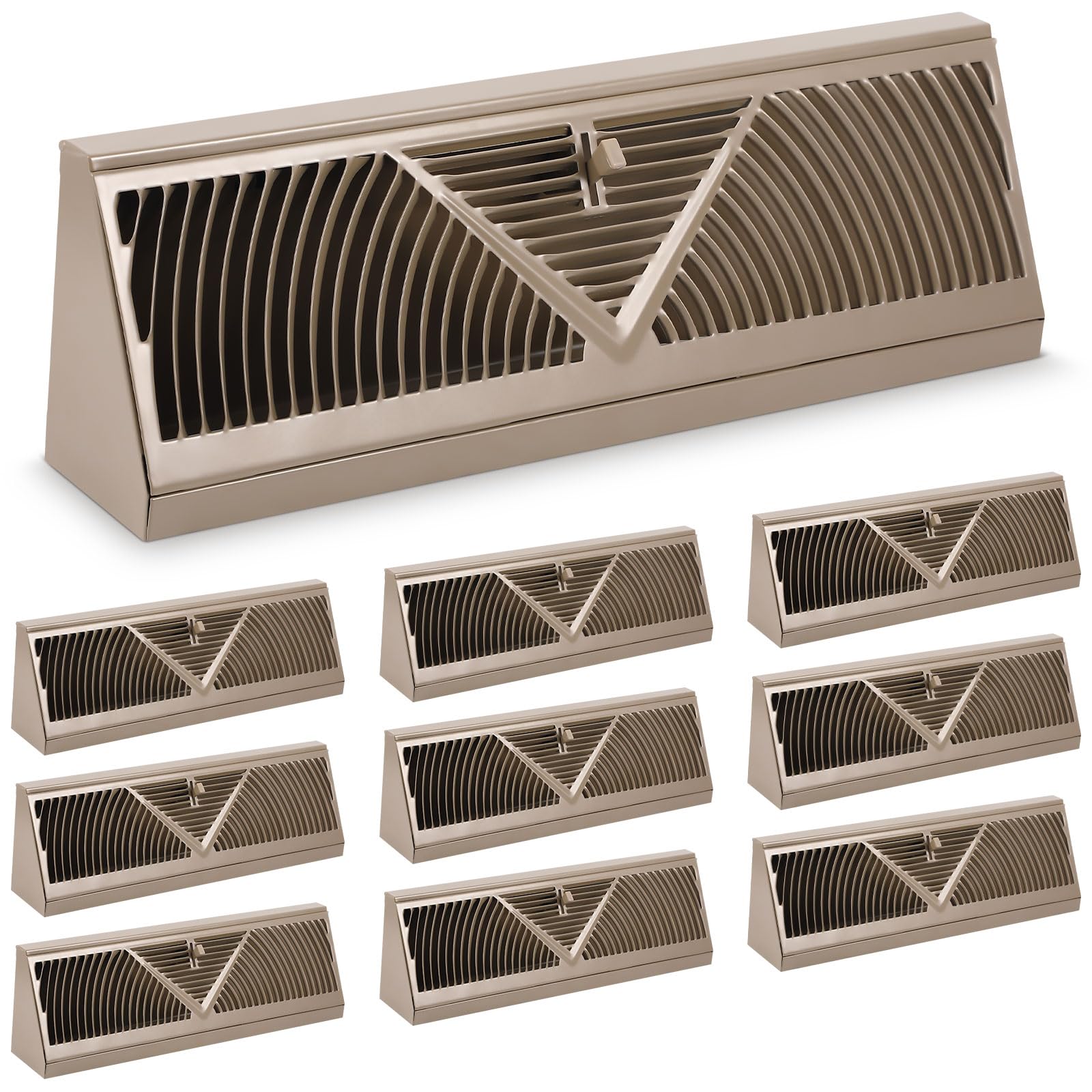 10 Pack Baseboard Register Vent 18 Inch Duct Opening Size Vent Covers for Home Floor Diffuser Wall Corner Brown Baseboard Air Covers, Smooth Air Adjust Lever, Heavy Duty Steel, Easy Install