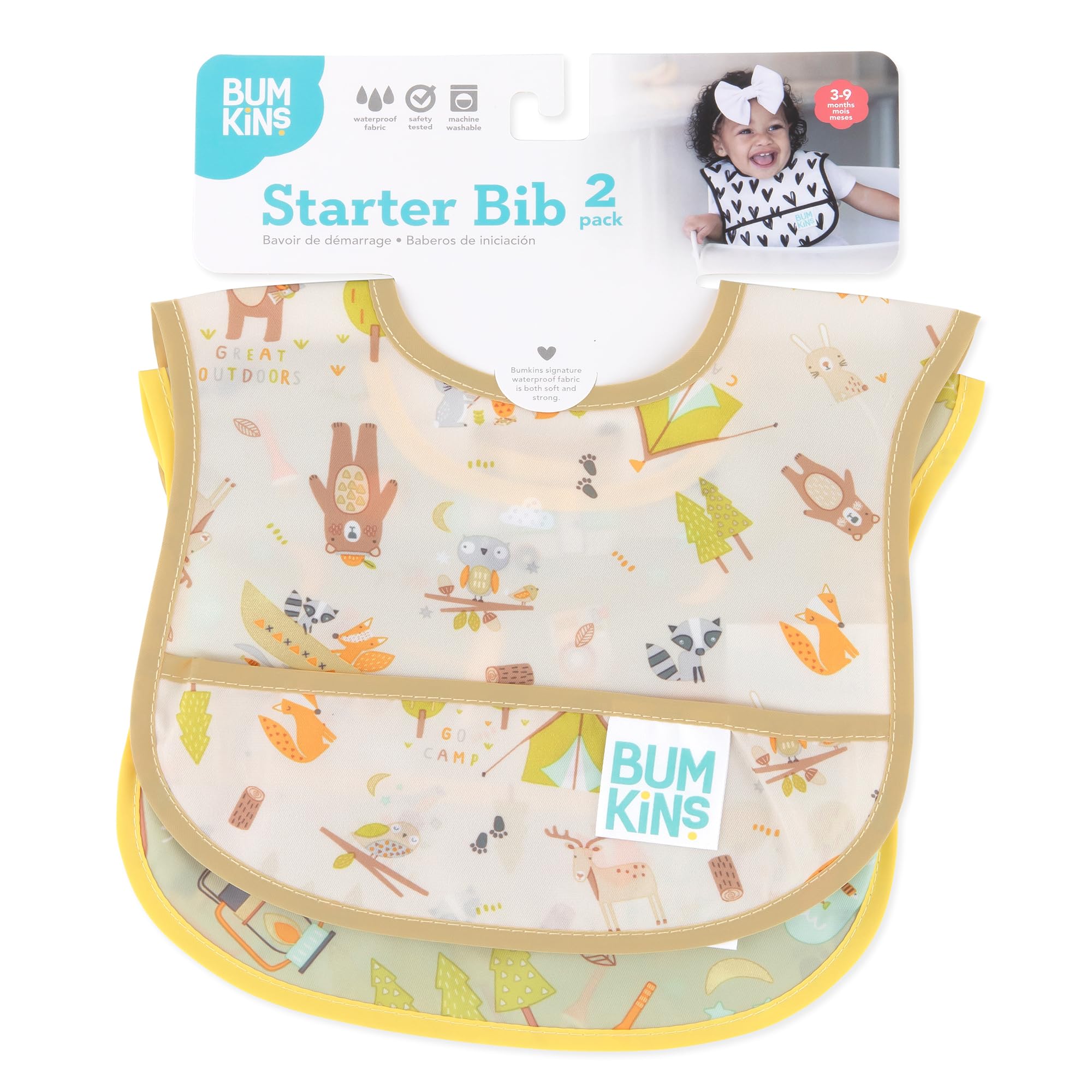 Bumkins Starter-Lätzchen, Babylätzchen, wasserdichter Stoff, passend für Säuglinge und Babys von 3-9 Monaten – Campingfreunde & Campingausrüstung (2er-Pack), Campingfreunde/Campingausrüstung,