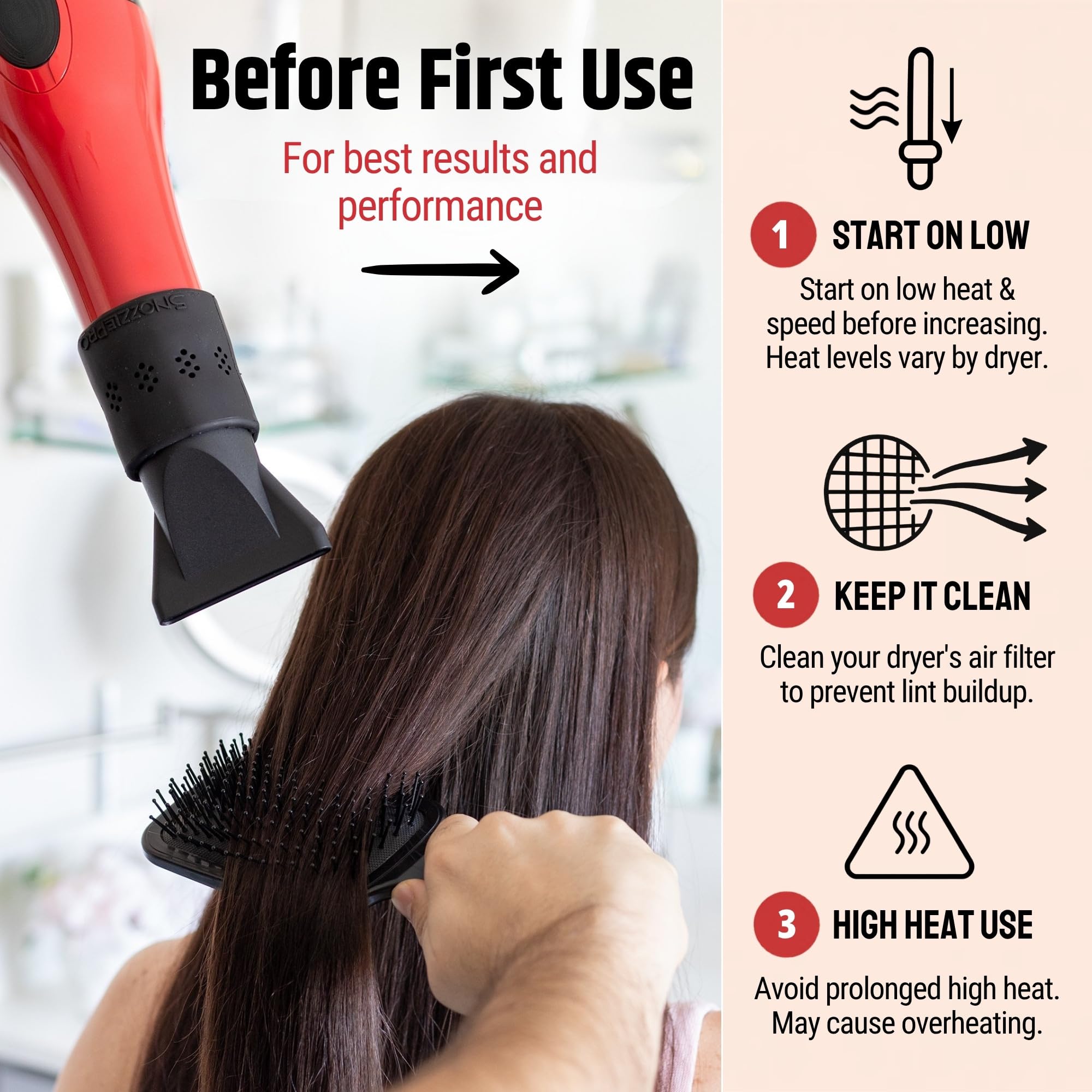 SnozzlePro Universal Hair Dryer Attachment Adapter for Concentrator Nozzles - Patented No-Slip Design - Fits Most Standard Blow Dryers 1.5- 2.25 product thumbnail 7