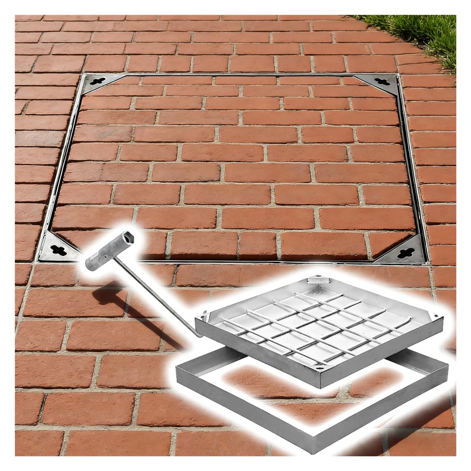 Invisible Stainless Steel Manhole Cover 36x36 24x24 30x30 40x40, Square Septic Tank Lid Access Embedded Covers and Frame, Heavy Duty Recessed Hidden Drain Cover with Base(37x37 inch)