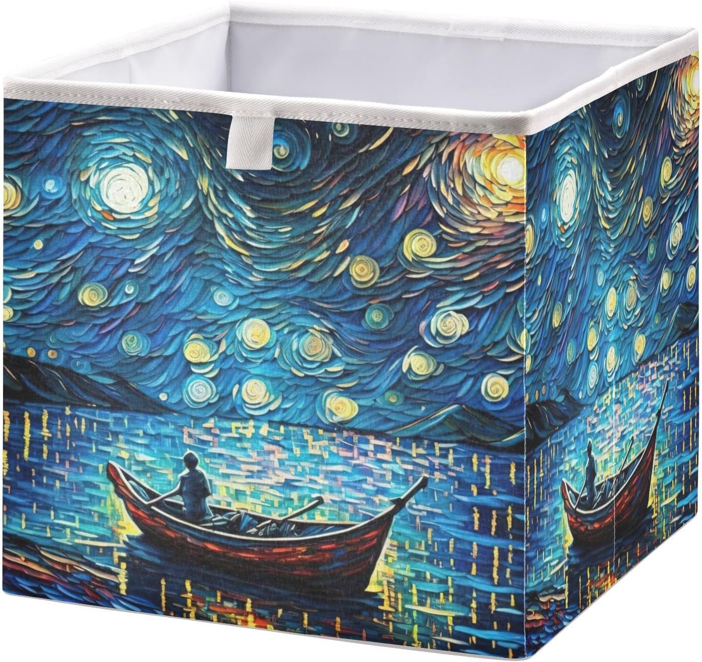 Vnurnrn Van Gogh Night Lake - Cubo de almacenamiento plegable, caja de almacenamiento con tabla de soporte, cestas de tela plegables para