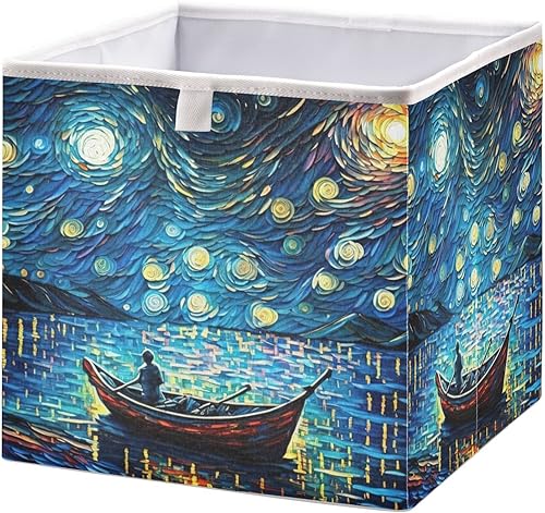 Vnurnrn Van Gogh Night Lake - Cubo de almacenamiento plegable, caja de almacenamiento con tabla de soporte, cestas de tela plegables para disponible en Yaxa Mexico