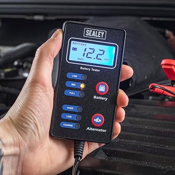 Sealey AK500 LCD Screen Battery and Alternator Tester, 12V, 220mm x 143mm x 73mm