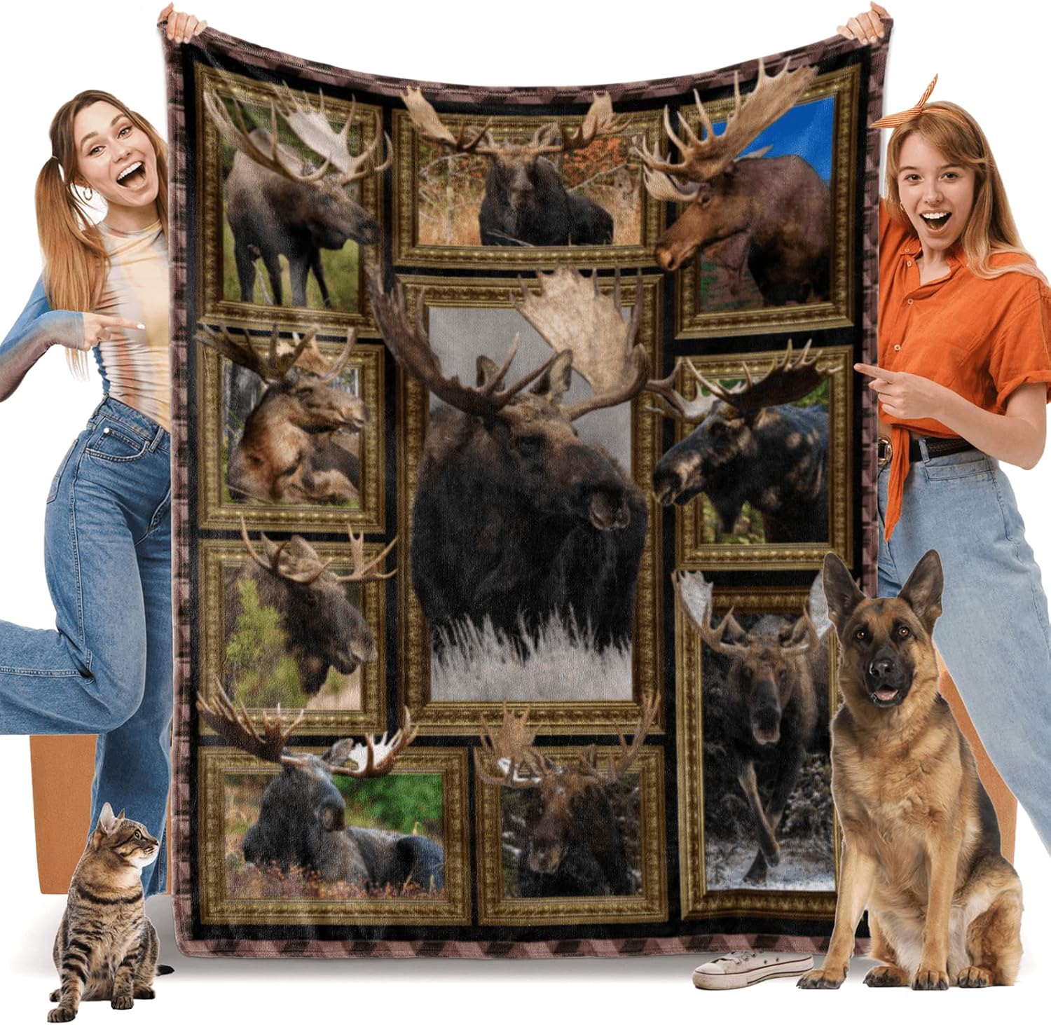 Moose Lover Gifts for Women Men, Moose Print Fleece Throw