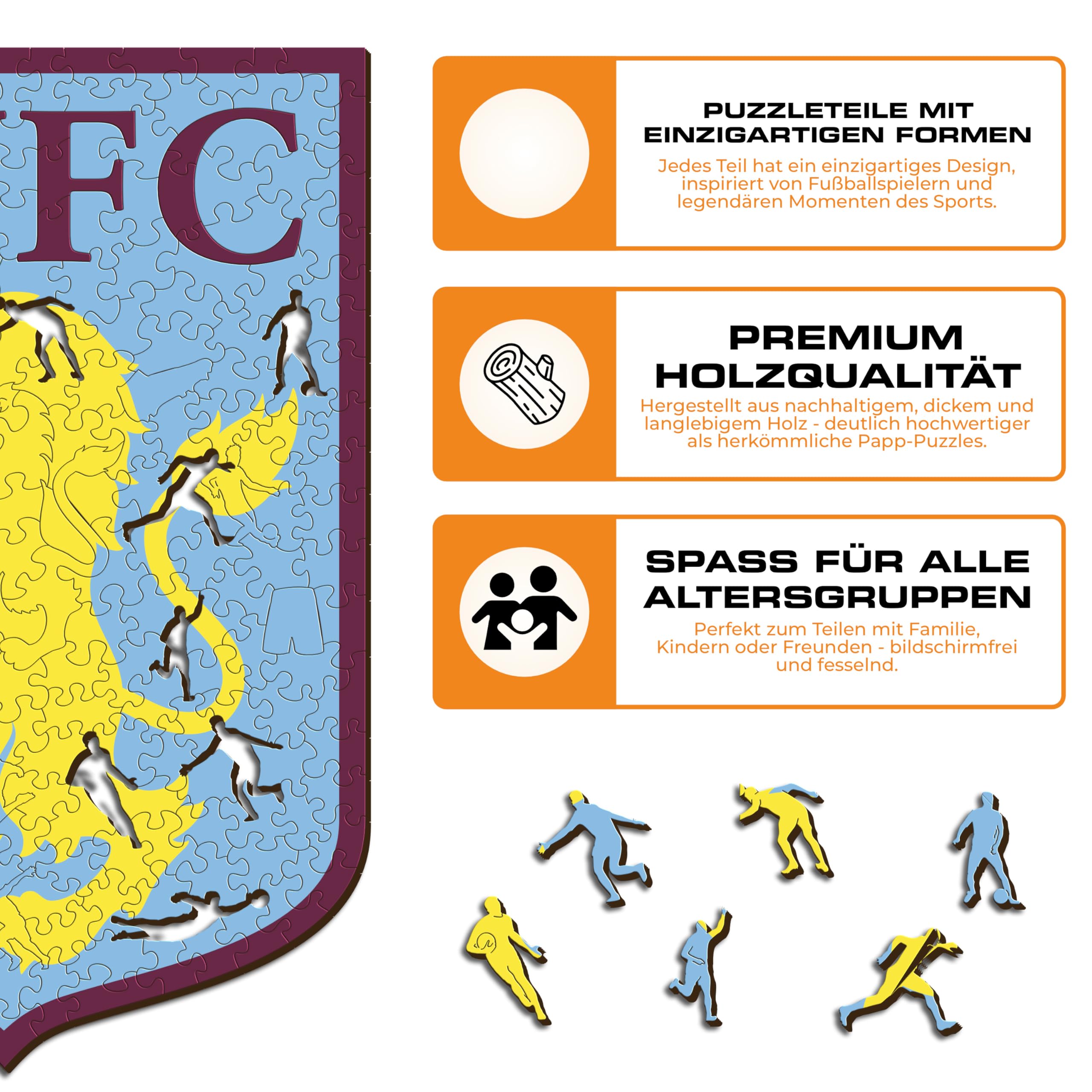 Iconic Puzzles, Aston Villa Crest, 100% ökologisch nachhaltiges Holzpuzzle mit offizieller Lizenz, Größe M, 270 Teile