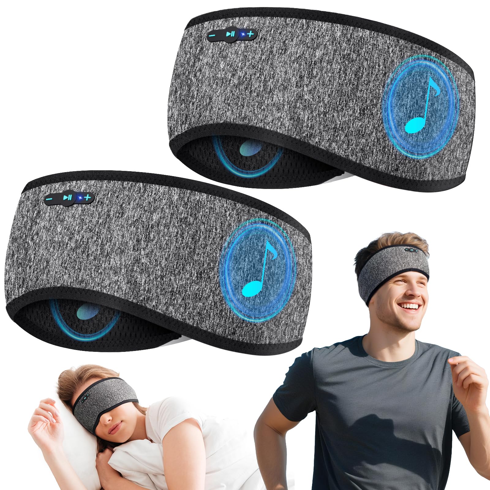 Cuffie per dormire con Bluetooth 6.0, fascia 3 in 1, per dormire, per chi dorme sul fianco, con 20 ore di riproduzione, stereo HD, archetto wireless rimovibile e lavabile, per fare sport durante il
